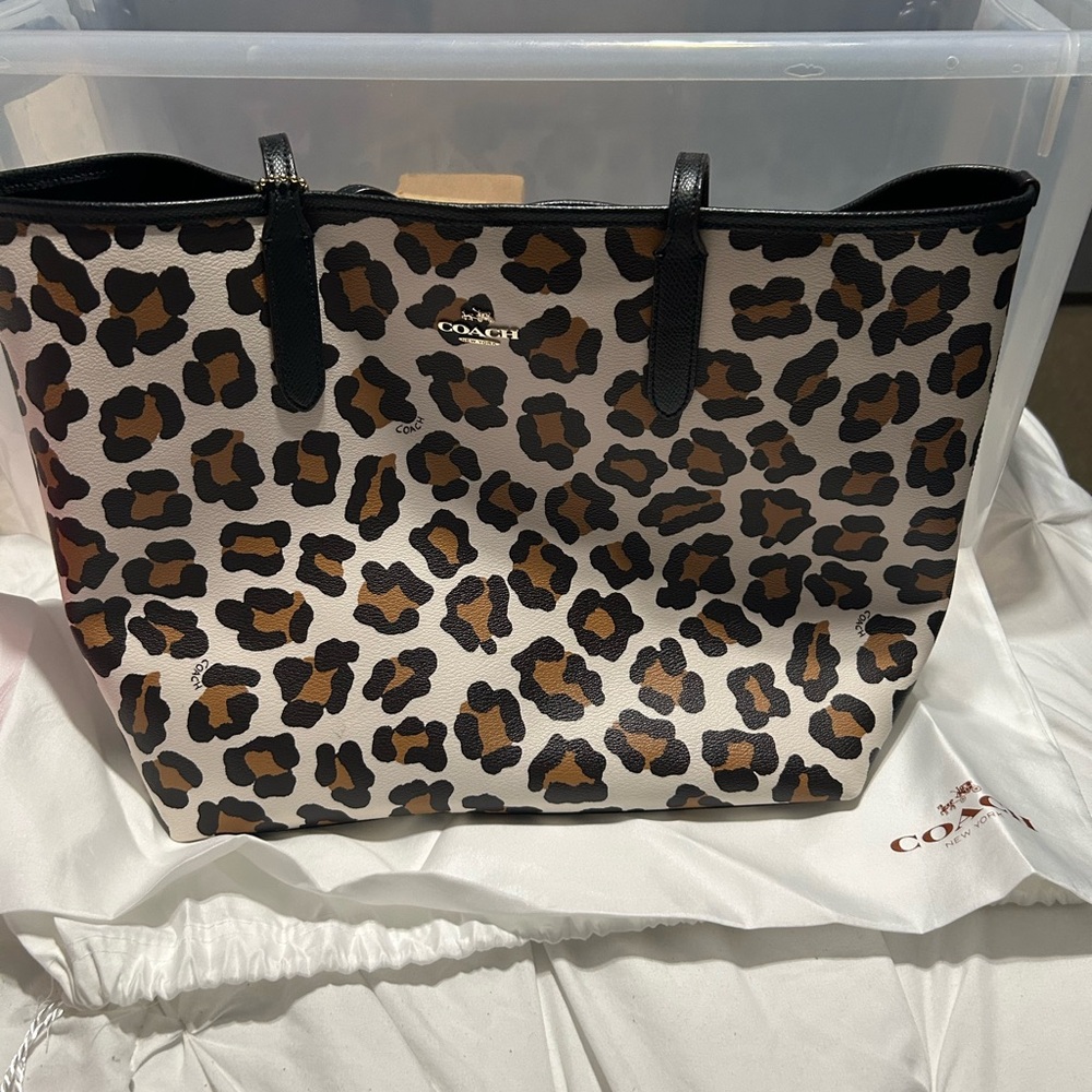 Coach Brown and Black Leopard Print Tote